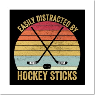 Easily Distracted By Hockey Sticks Funny Ice Hockey Posters and Art